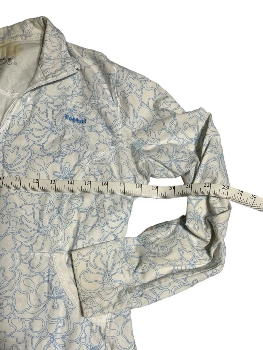 Reebok Women's White Jacket with Light Blue Floral Outline